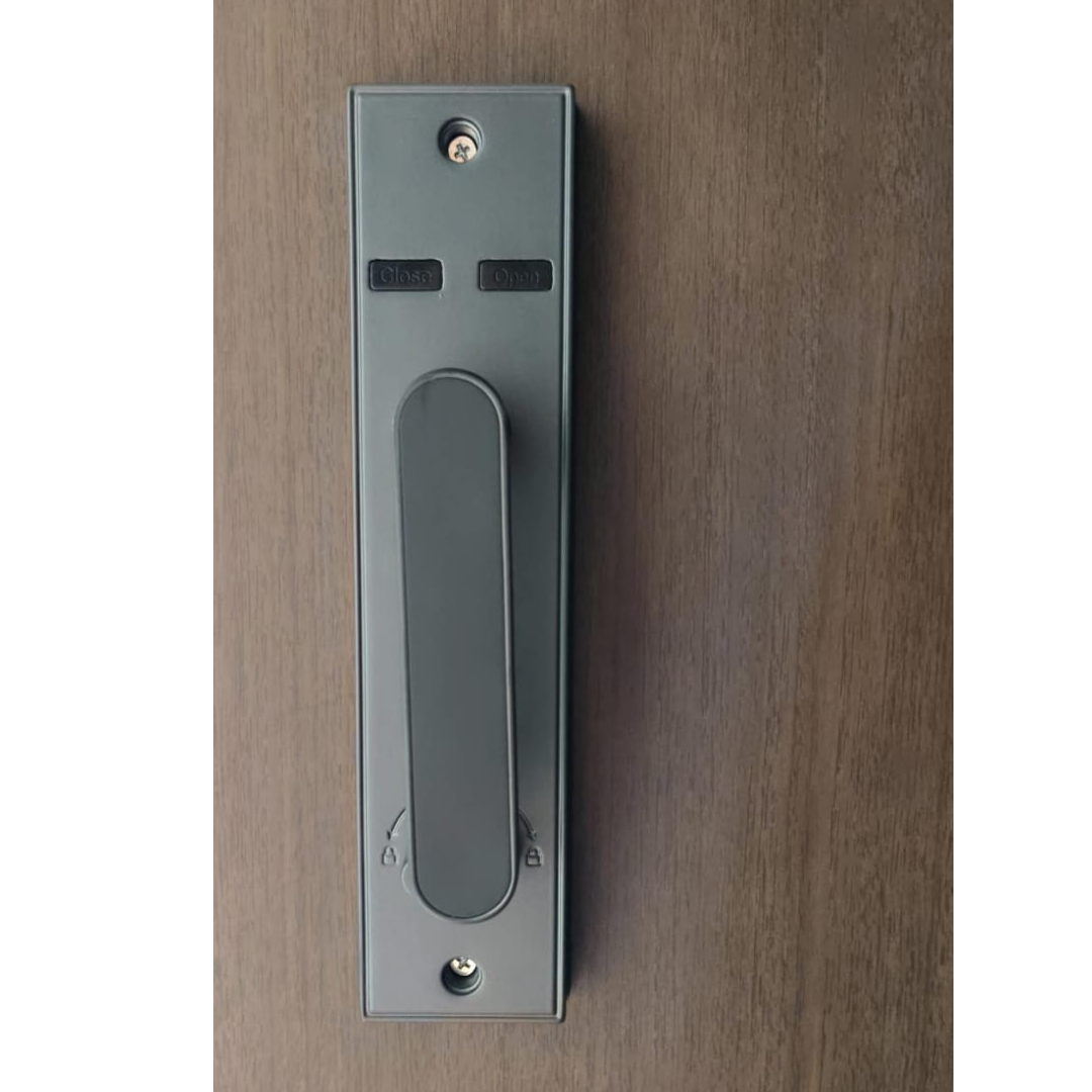 Thumbnail image of grey door with some red leaves around, front view